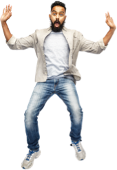 person wearing casual clothes jumping